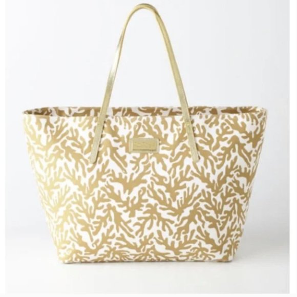 Lilly Pulitzer Handbags - Lilly Pulitzer White & Gold Coral Resort Large TOTE BAG NWOT